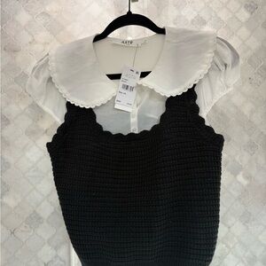 ASTR Black Crochet Top with White Collar